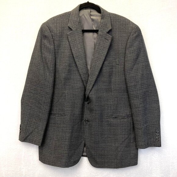 Chaps 100% Lambswool Blazer Jacket Mens 42R Gray Houndstooth Sport Coat Formal - Picture 1 of 16